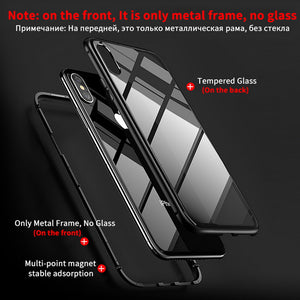 Magnetic Case for + Metal Tempered Glass Back Magnet Cases Cover for iPhone