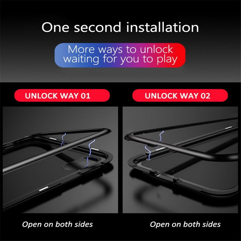 Magnetic Case for + Metal Tempered Glass Back Magnet Cases Cover for iPhone