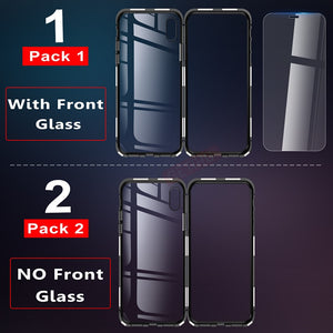 Magnetic Case for + Metal Tempered Glass Back Magnet Cases Cover for iPhone