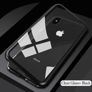 Magnetic Case for + Metal Tempered Glass Back Magnet Cases Cover for iPhone