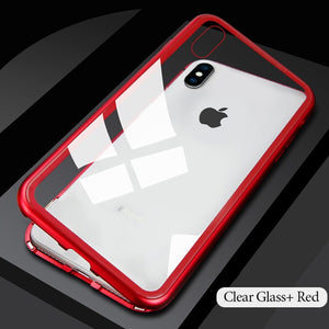 Magnetic Case for + Metal Tempered Glass Back Magnet Cases Cover for iPhone