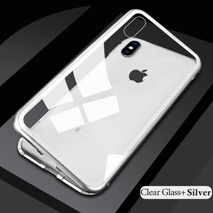 Magnetic Case for + Metal Tempered Glass Back Magnet Cases Cover for iPhone