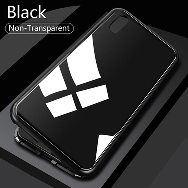 Magnetic Case for + Metal Tempered Glass Back Magnet Cases Cover for iPhone