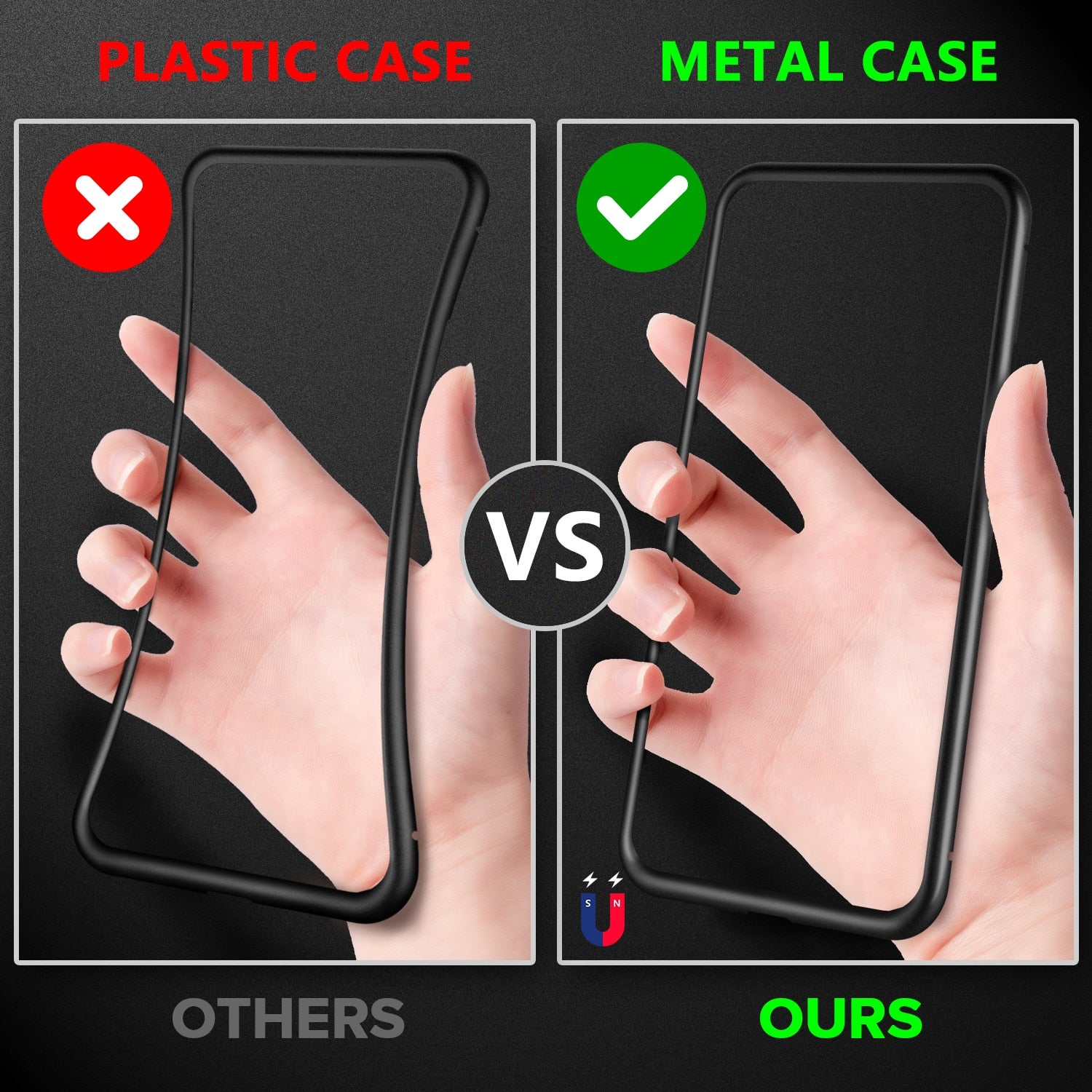 Magnetic Case for + Metal Tempered Glass Back Magnet Cases Cover for iPhone